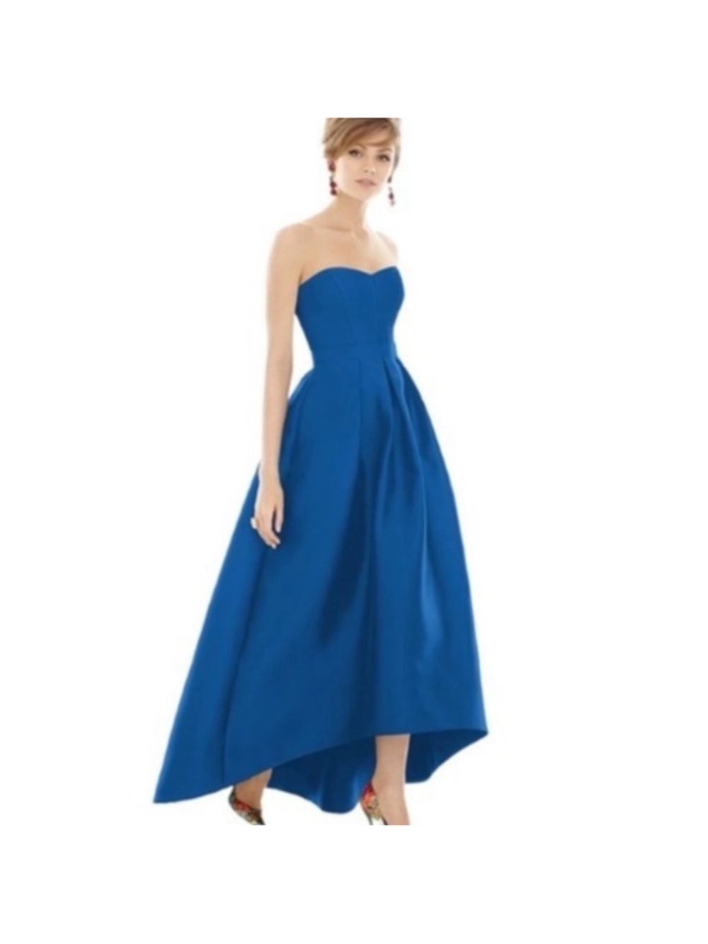 ALFRED SUNG Strapless Cobalt Blue High-Low Gown